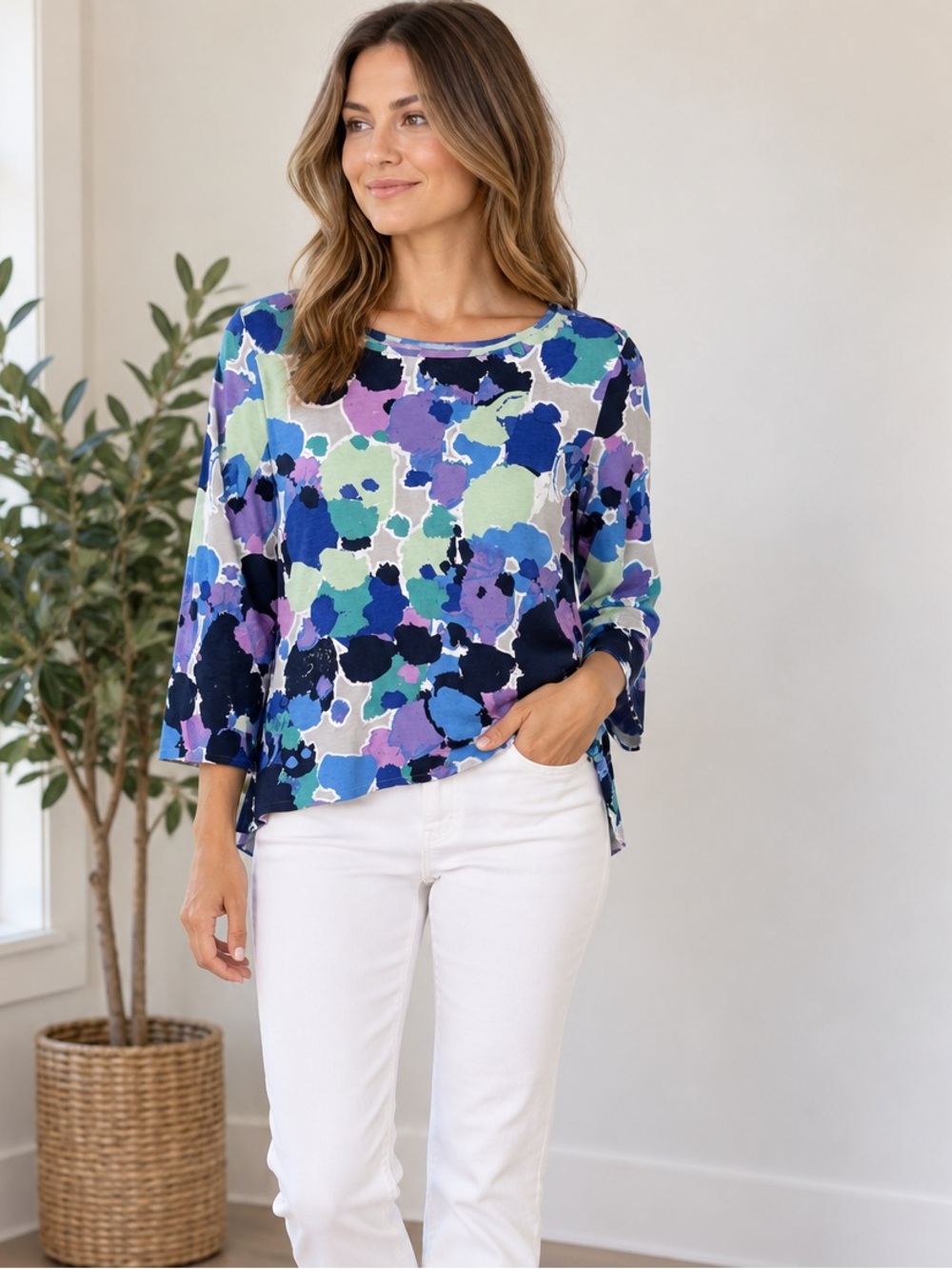 Habitat In Deep Hem Print Tunic in the colorful "Lagoon Mix" Multicolor sz XS